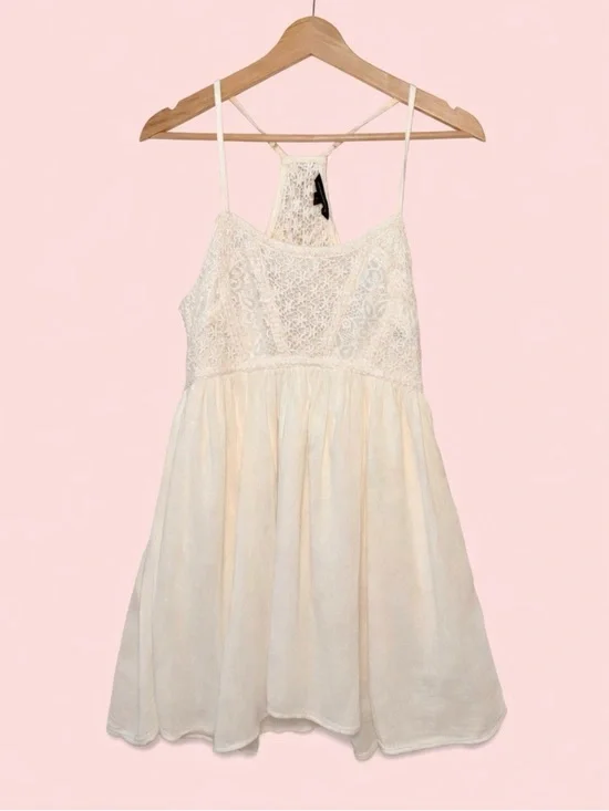 American Eagle Cream Lace Boho Sundress | Cottagecore Flowy Mini - Picture 2 of 6